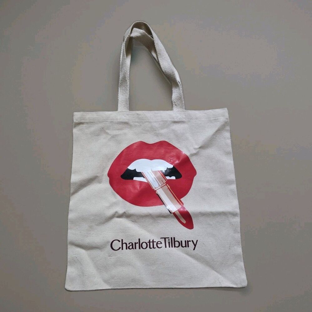 Charlotte Tilbury Pillow Talk Canvas Tote Bag Lip Logo Lipstick Graphic Logo